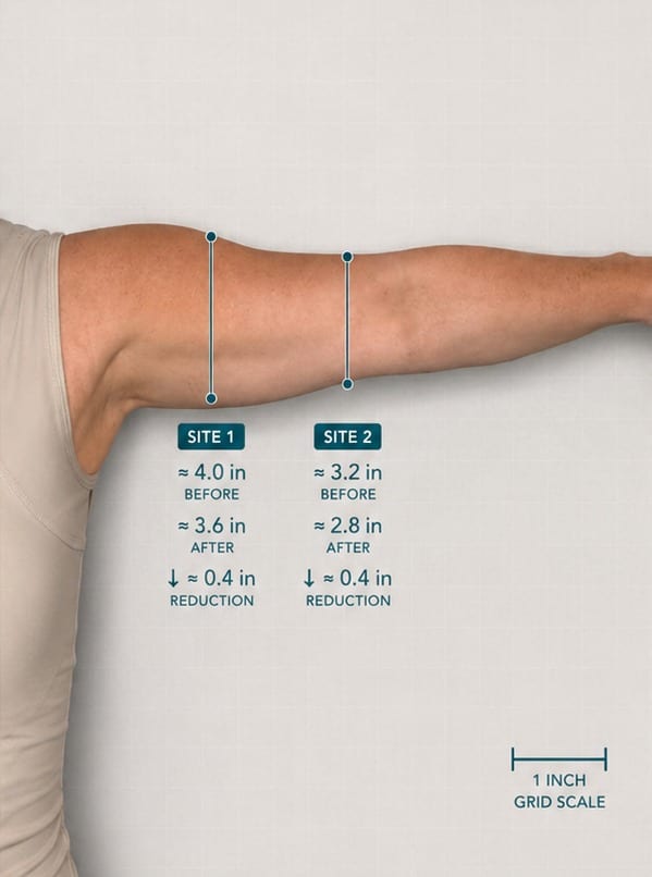 Upper arm before and after treatment with measured reduction