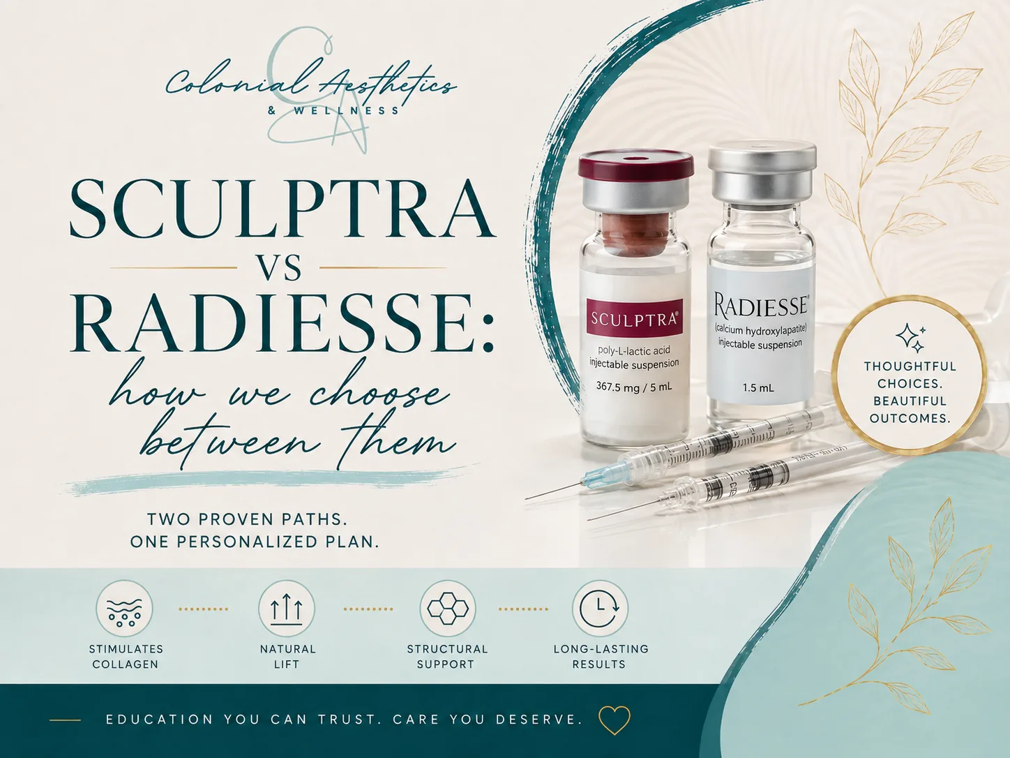 Sculptra and Radiesse vials with syringes — Colonial Aesthetics & Wellness comparison