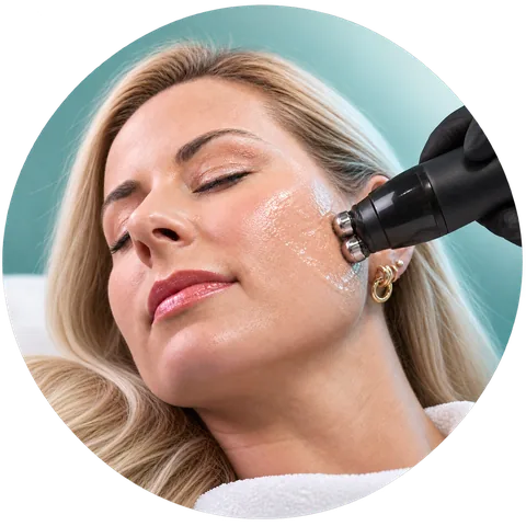 The RF Pro step: the twin-electrode radiofrequency applicator on the cheek