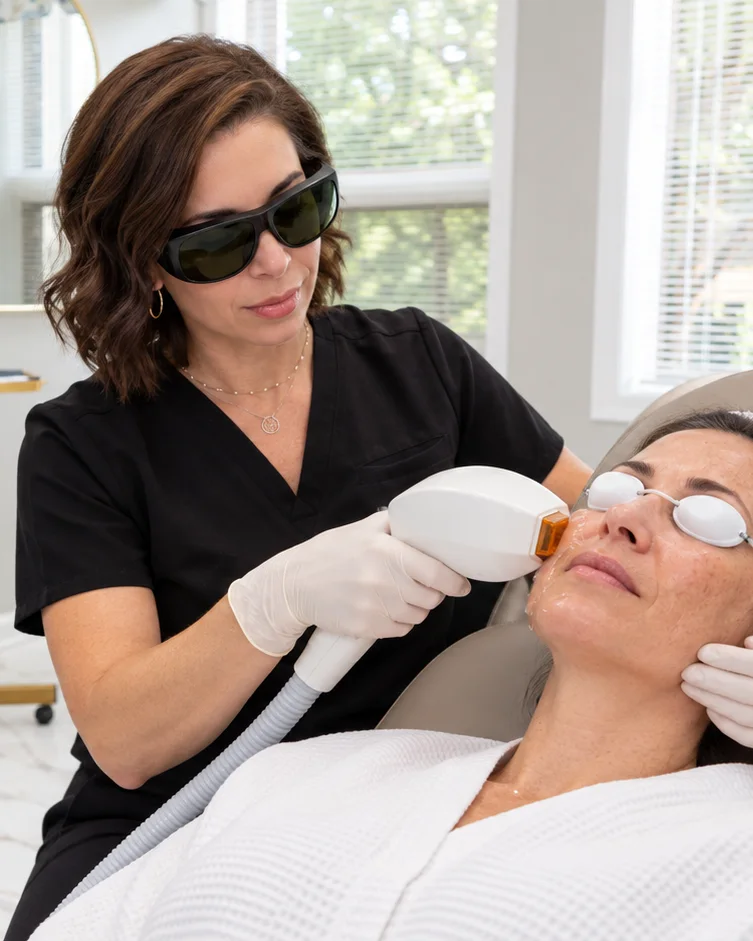 Britni performing a Lumecca IPL treatment with the Optimas platform
